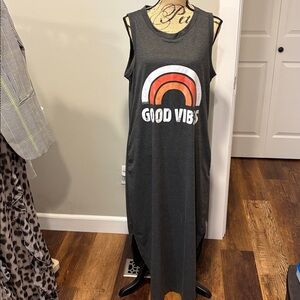 Gray Sleeveless Good Vibes Dress with Rainbow Graphic